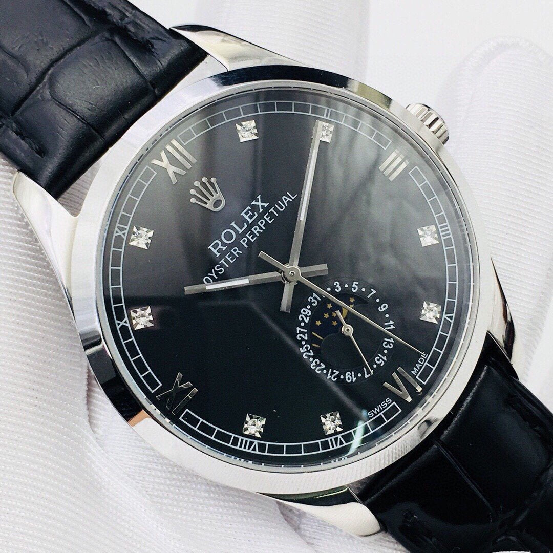 CLASSIC 41MM MOONPHASE STAINLESS STEEL BLACK DIAL WATCH