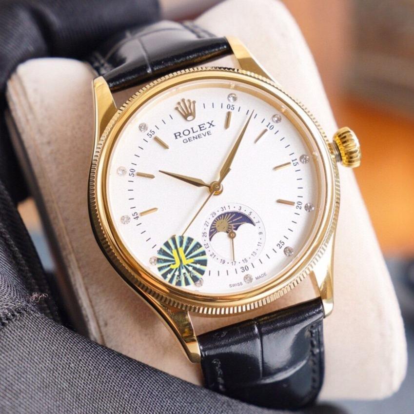 CLASSIC 41MM MOONPHASE GOLD-TONE CASE LEATHER STRAP WATCH