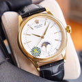 CLASSIC 41MM MOONPHASE GOLD-TONE CASE LEATHER STRAP WATCH