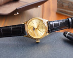 CLASSIC 41MM MOONPHASE GOLD-TONE CASE LEATHER STRAP WATCH