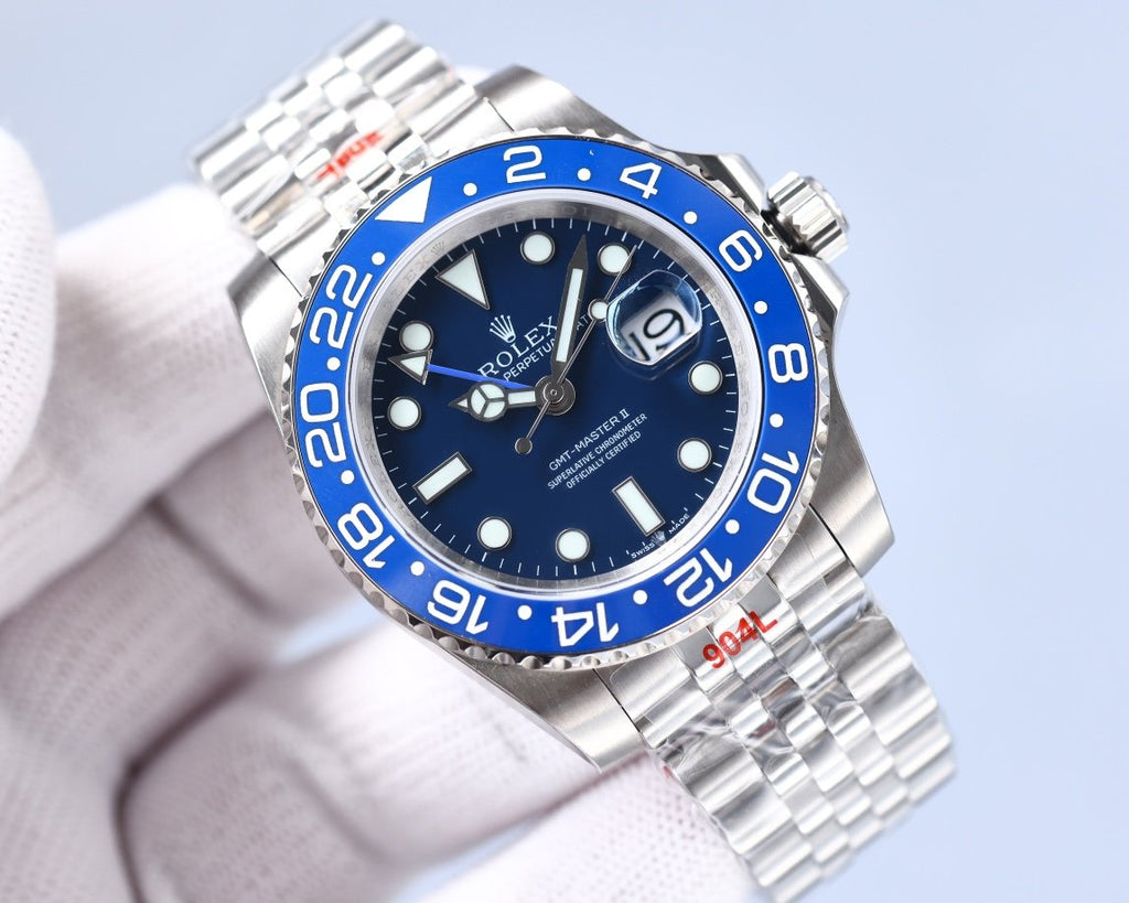 CLASSIC GMT BLUE CERAMIC BEZEL STEEL BRACELET WATCH