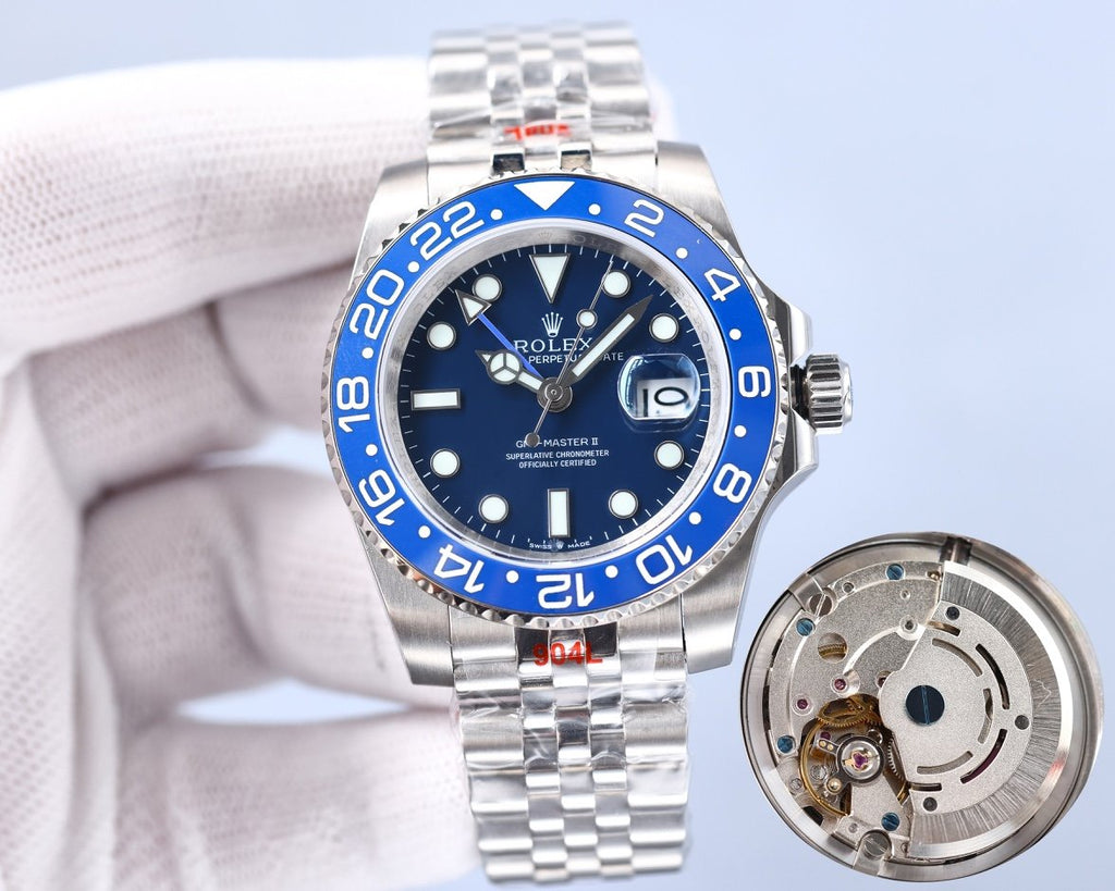 CLASSIC GMT BLUE CERAMIC BEZEL STEEL BRACELET WATCH