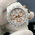 CLASSIC 40MM WHITE CERAMIC CASE YELLOW & WHITE DIAL CHRONOGRAPH WATCH