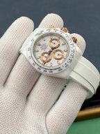 CLASSIC 40MM WHITE CERAMIC CASE YELLOW & WHITE DIAL CHRONOGRAPH WATCH