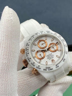 CLASSIC 40MM WHITE CERAMIC CASE YELLOW & WHITE DIAL CHRONOGRAPH WATCH