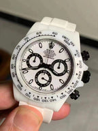 CLASSIC 40MM WHITE CERAMIC CASE BLACK & WHITE DIAL CHRONOGRAPH WATCH