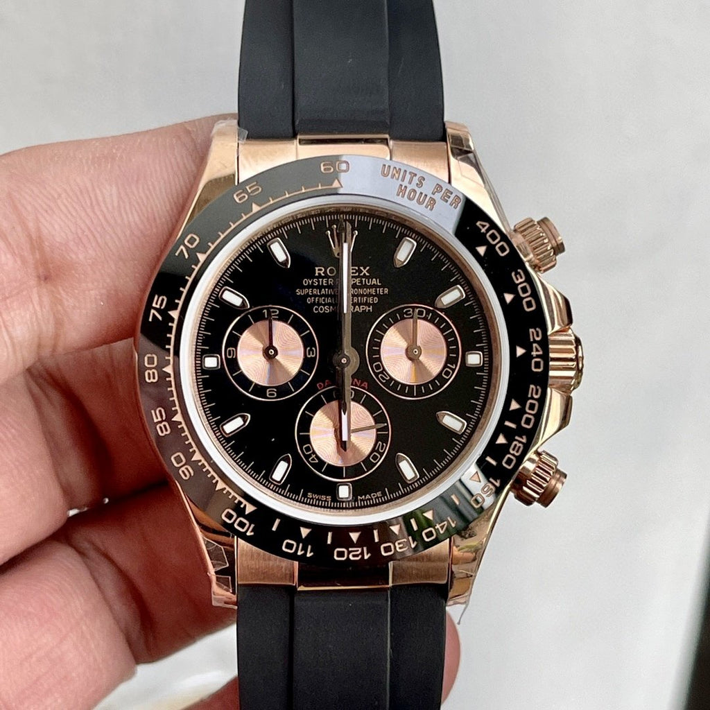 CLASSIC ROSE GOLD-TONE CASE CERAMIC BEZEL BLACK DIAL CHRONOGRAPH WATCH