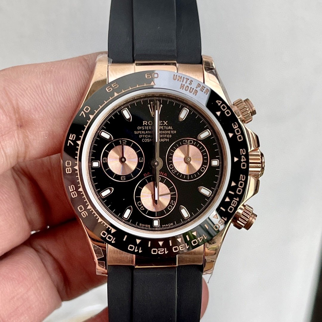 CLASSIC ROSE GOLD-TONE CASE CERAMIC BEZEL BLACK DIAL CHRONOGRAPH WATCH