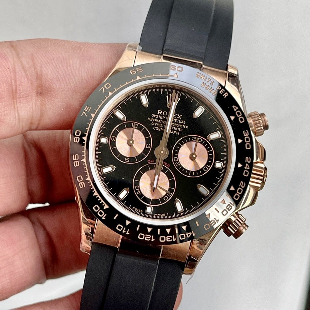 CLASSIC ROSE GOLD-TONE CASE CERAMIC BEZEL BLACK DIAL CHRONOGRAPH WATCH