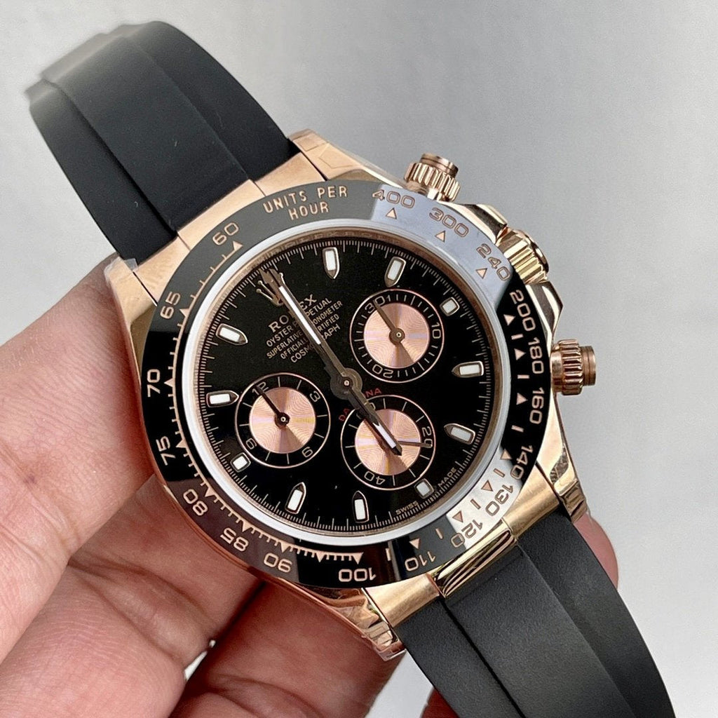 CLASSIC ROSE GOLD-TONE CASE CERAMIC BEZEL BLACK DIAL CHRONOGRAPH WATCH