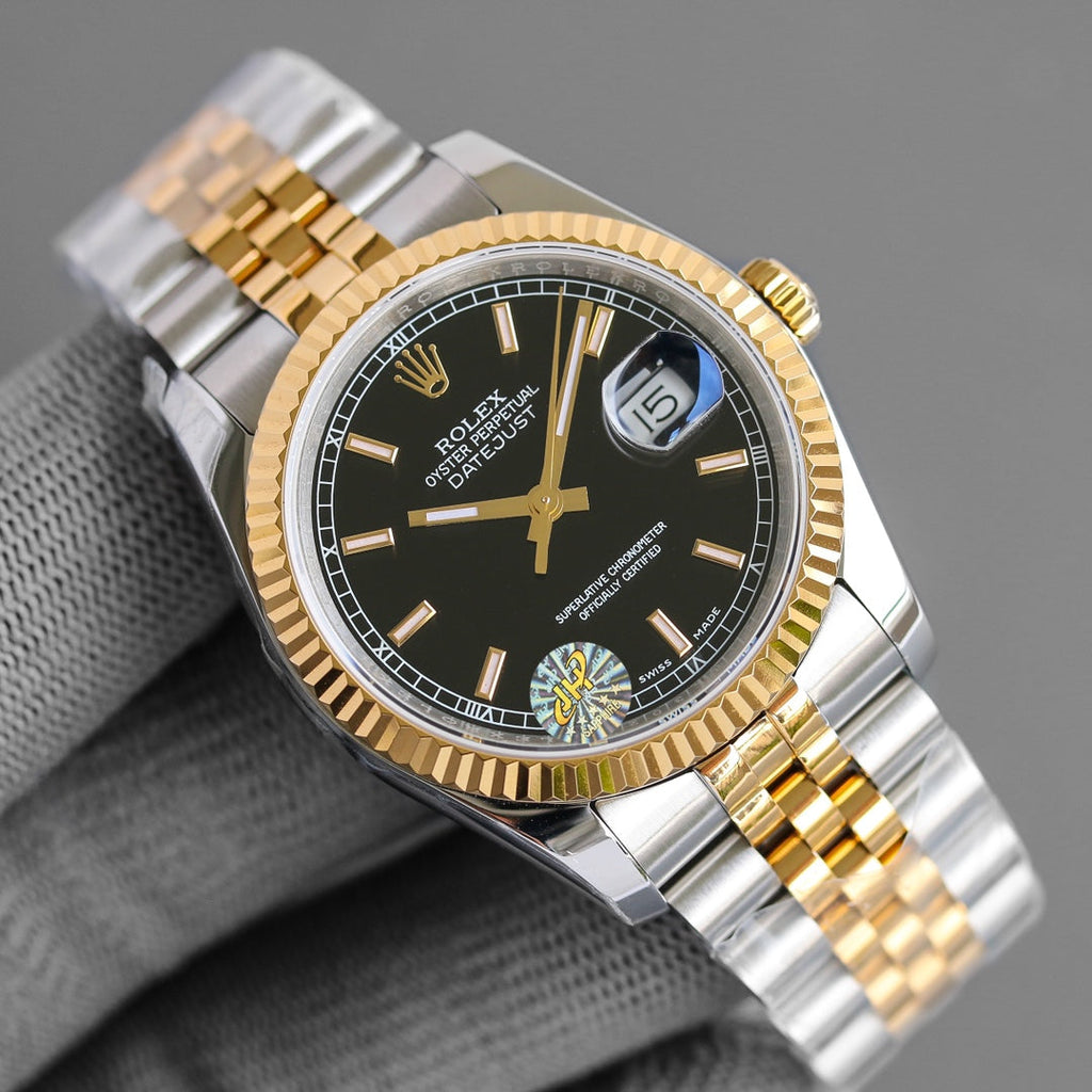 CLASSIC 36MM TWO-TONE BLACK DIAL STEEL BRACELET WATCH