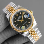 CLASSIC 36MM TWO-TONE BLACK DIAL STEEL BRACELET WATCH