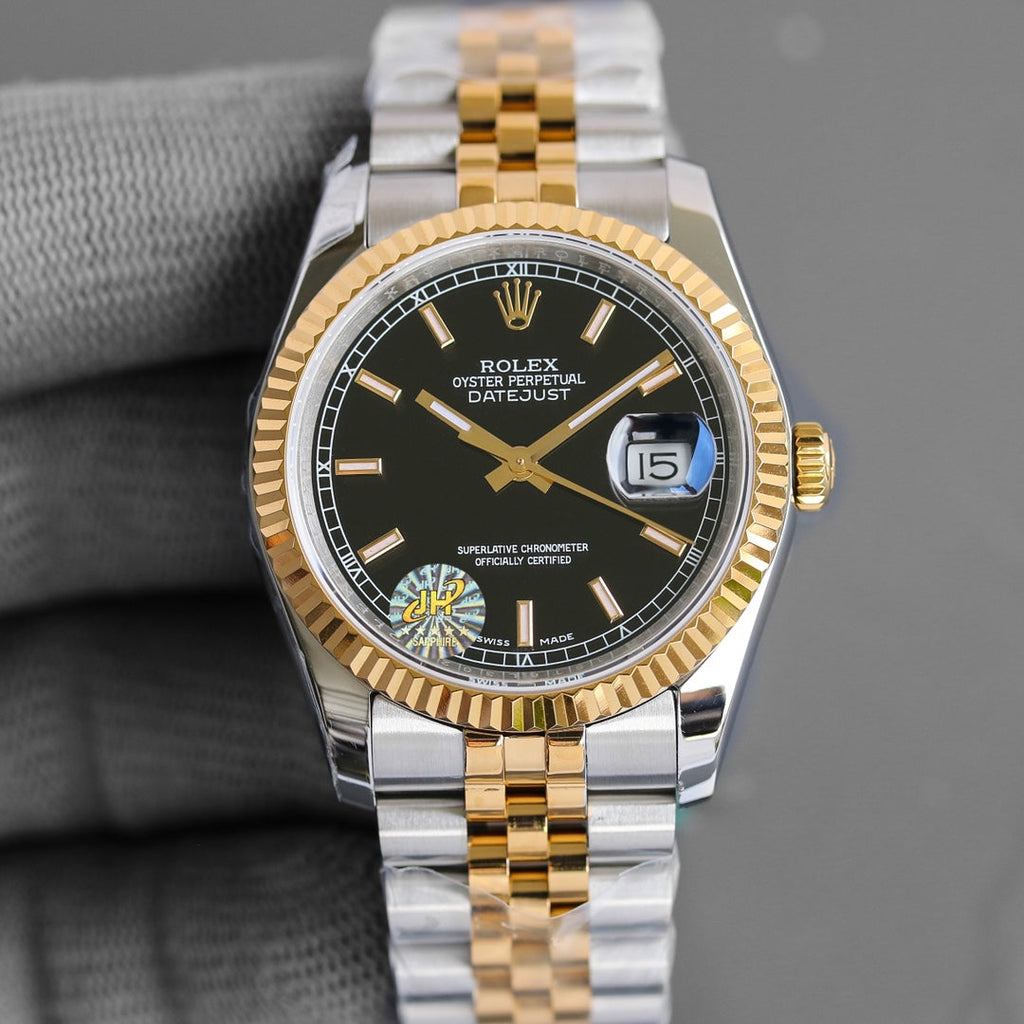 CLASSIC 36MM TWO-TONE BLACK DIAL STEEL BRACELET WATCH