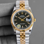CLASSIC 36MM TWO-TONE BLACK DIAL STEEL BRACELET WATCH