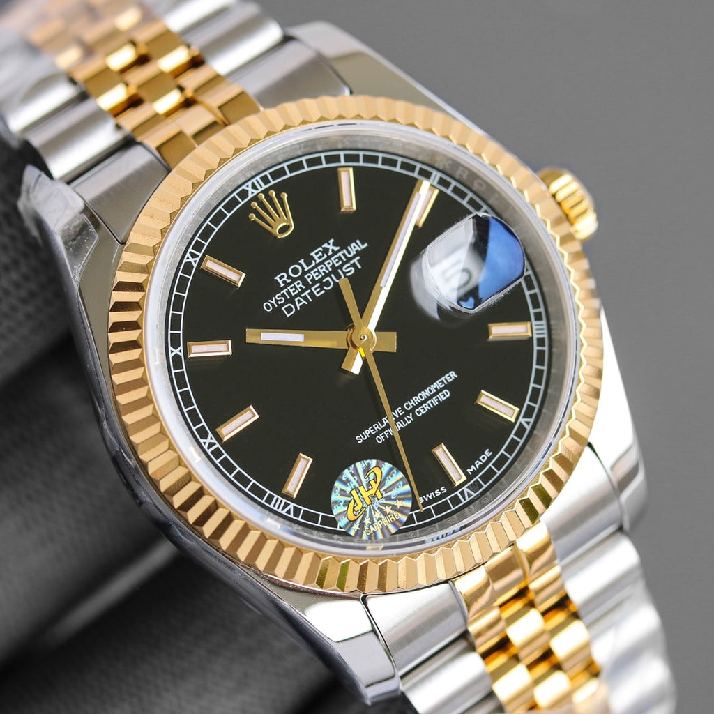 CLASSIC 36MM TWO-TONE BLACK DIAL STEEL BRACELET WATCH