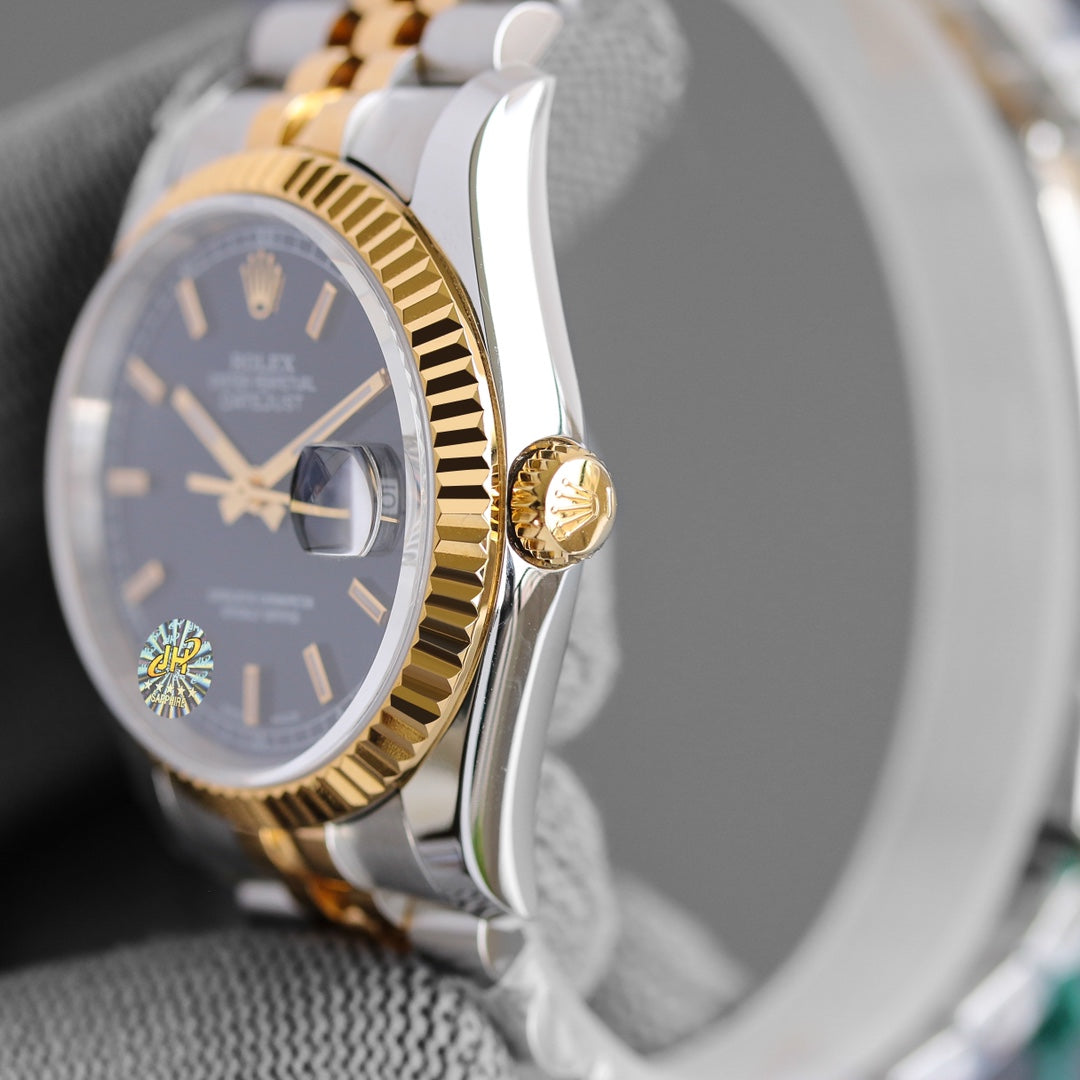 CLASSIC 36MM TWO-TONE BLACK DIAL STEEL BRACELET WATCH