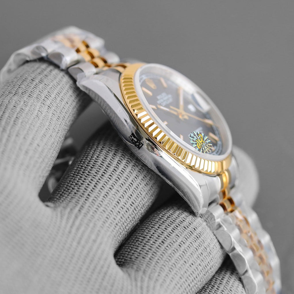 CLASSIC 36MM TWO-TONE BLACK DIAL STEEL BRACELET WATCH