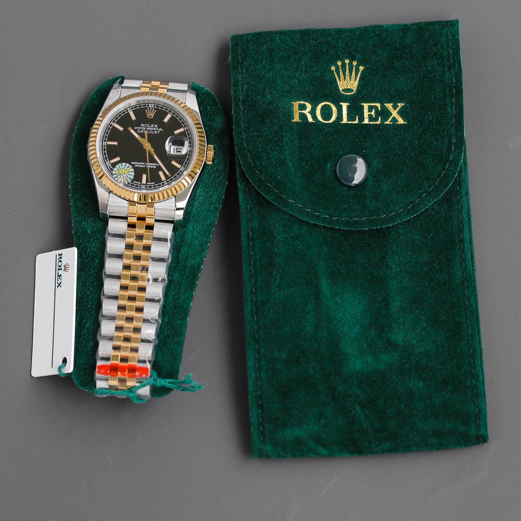 CLASSIC 36MM TWO-TONE BLACK DIAL STEEL BRACELET WATCH
