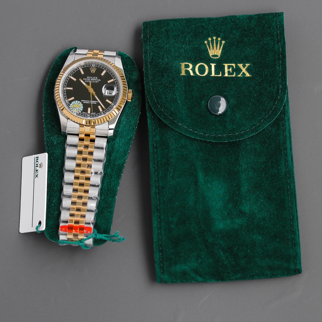 CLASSIC 36MM TWO-TONE BLACK DIAL STEEL BRACELET WATCH
