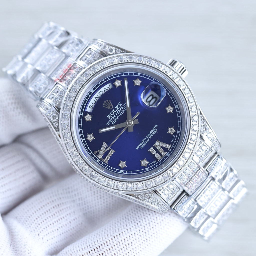 CLASSIC 41MM SILVER-TONE FULL DIAMOND-SET WATCH
