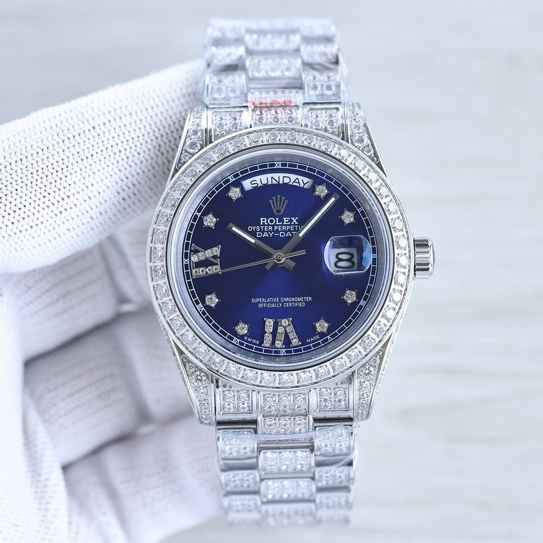CLASSIC 41MM SILVER-TONE FULL DIAMOND-SET WATCH