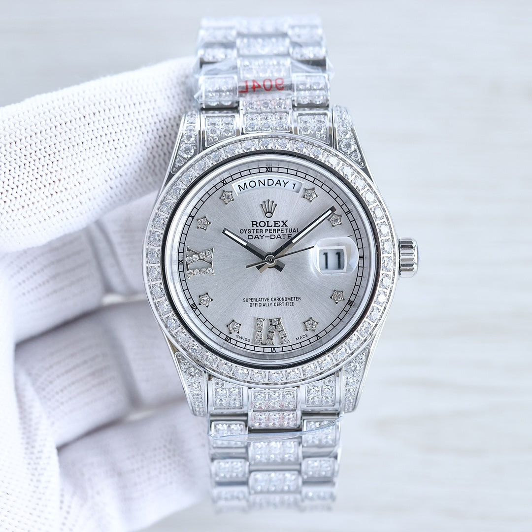 CLASSIC 41MM SILVER-TONE FULL DIAMOND-SET WATCH