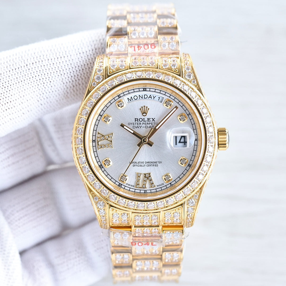 CLASSIC 41MM GOLD-TONE FULL DIAMOND-SET WATCH