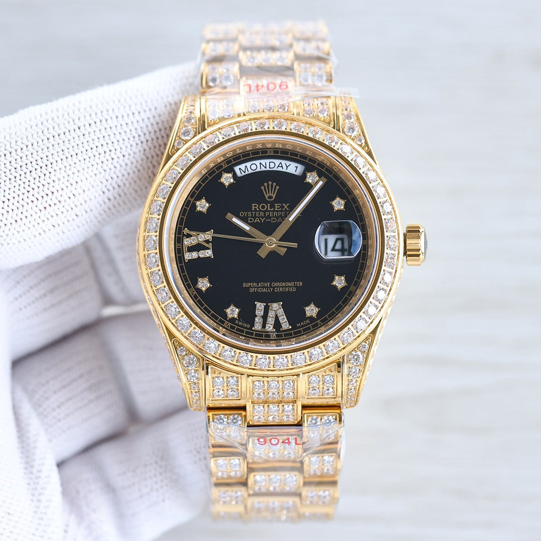 CLASSIC 41MM GOLD-TONE FULL DIAMOND-SET WATCH