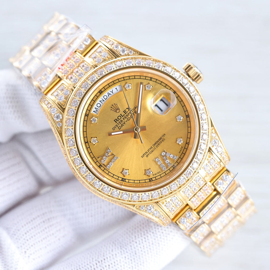 CLASSIC 41MM GOLD-TONE FULL DIAMOND-SET WATCH