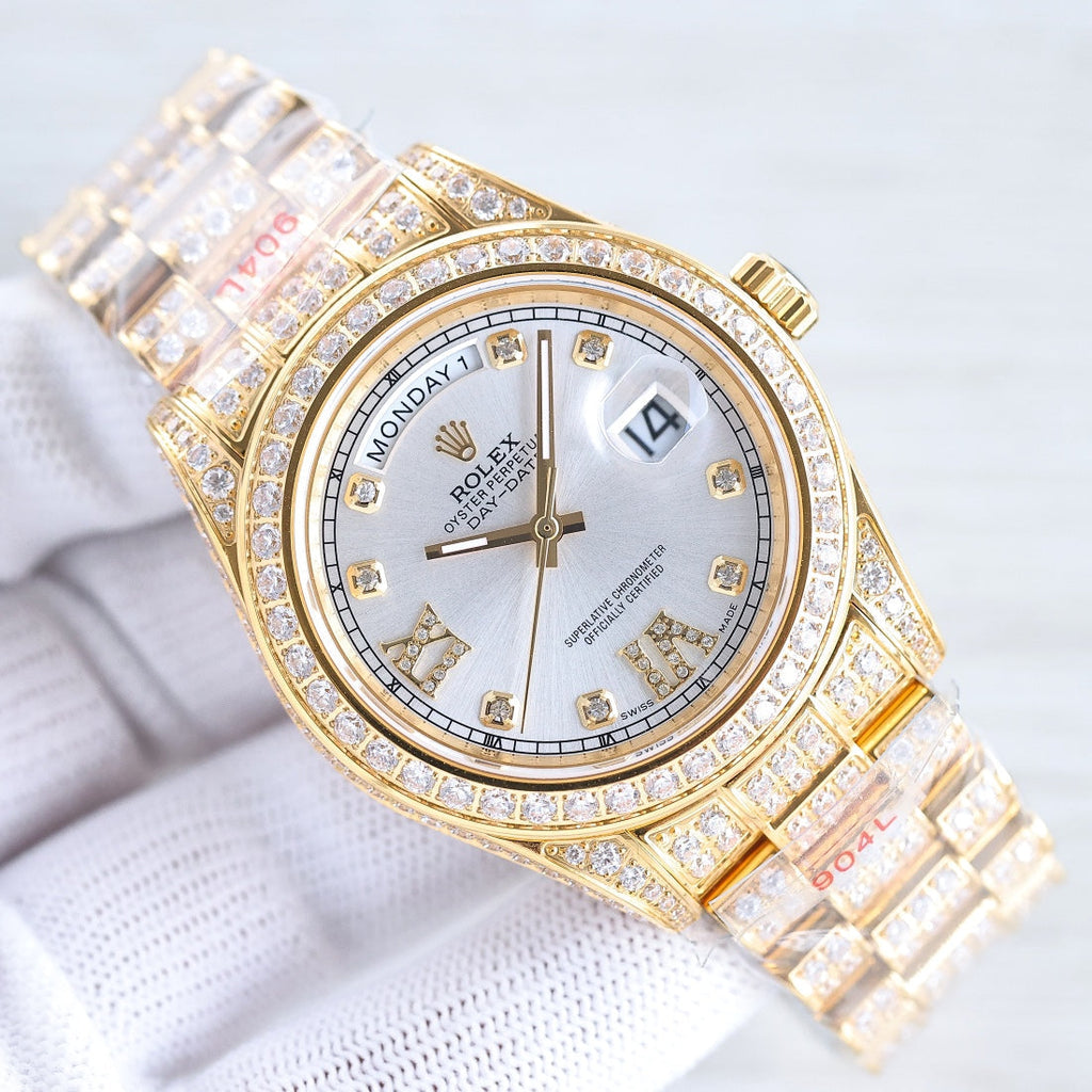 CLASSIC 41MM GOLD-TONE FULL DIAMOND-SET WATCH