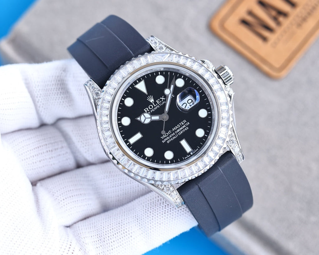 CLASSIC 42MM CUSTOM DIAMOND BEZEL BLACK DIAL WATCH