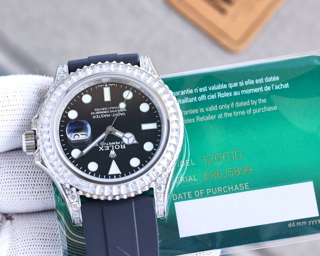 CLASSIC 42MM CUSTOM DIAMOND BEZEL BLACK DIAL WATCH