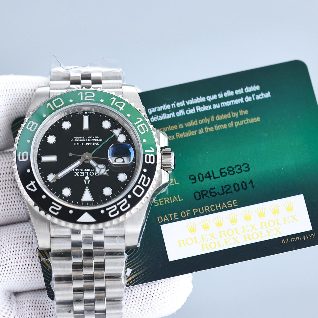 CLASSIC GMT GREEN & BLACK BEZEL STEEL BRACELET WATCH