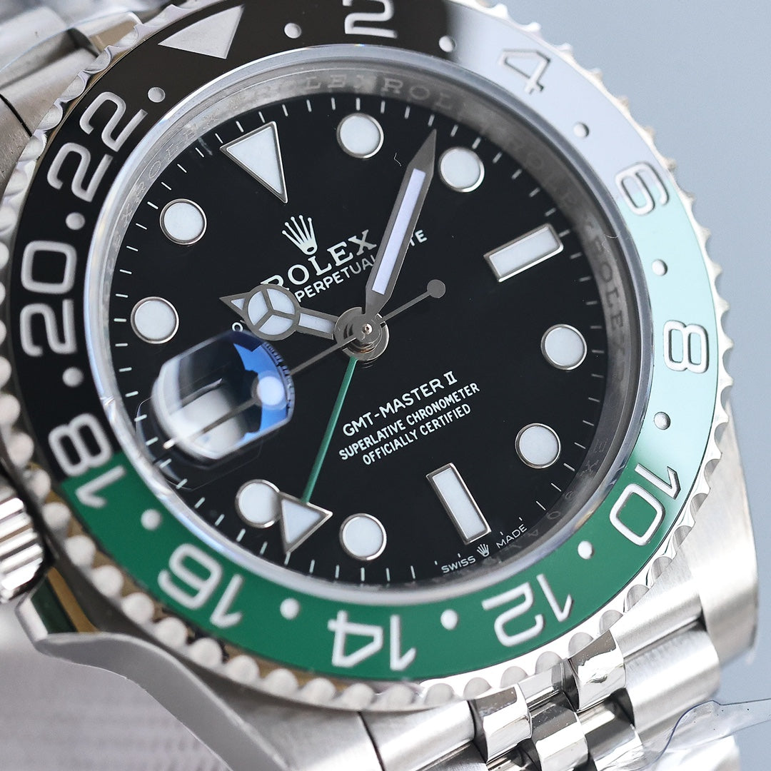 CLASSIC GMT GREEN & BLACK BEZEL STEEL BRACELET WATCH
