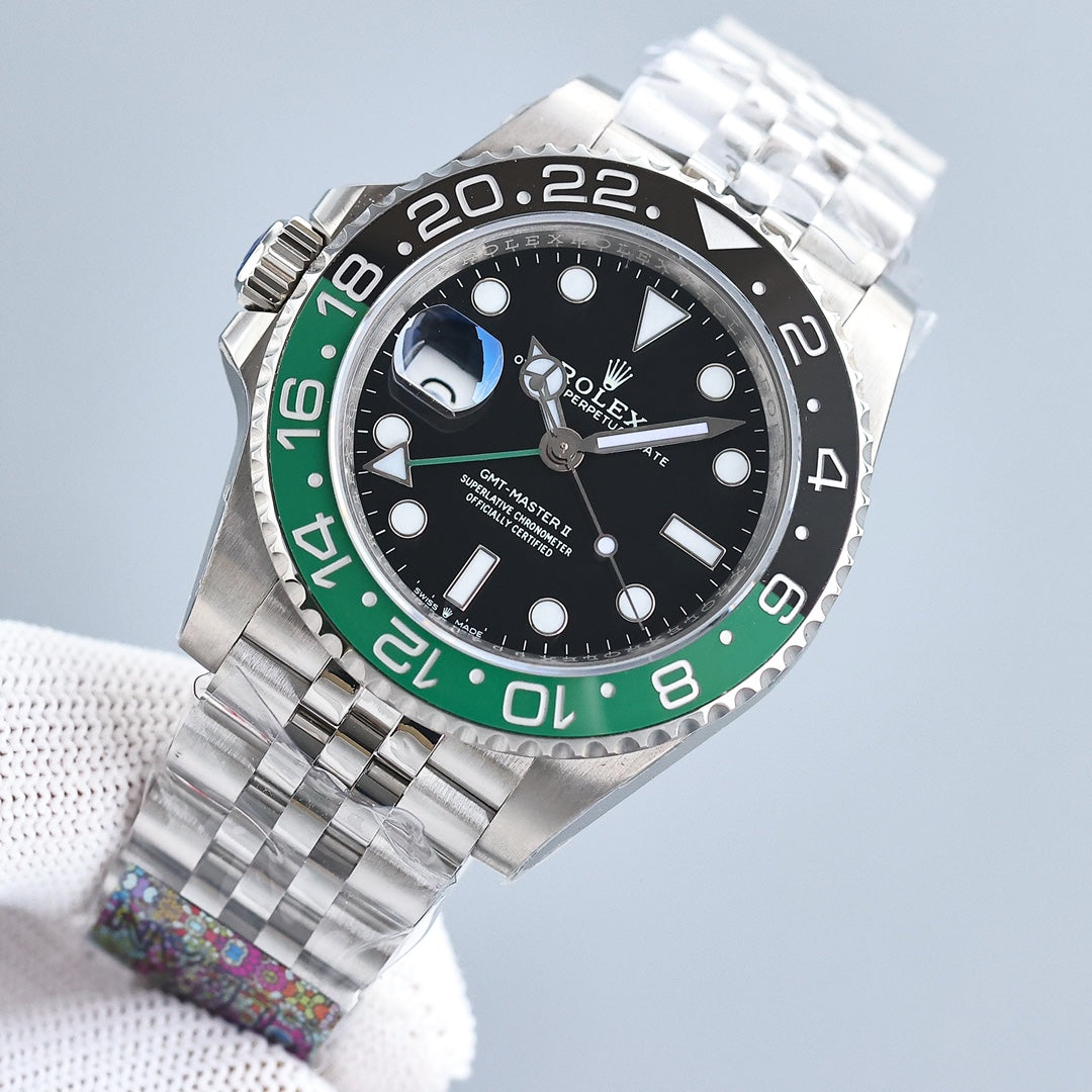 CLASSIC GMT GREEN & BLACK BEZEL STEEL BRACELET WATCH