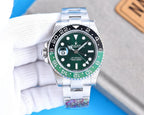 CLASSIC GMT GREEN & BLACK BEZEL GREEN DIAL STEEL BRACELET WATCH