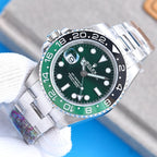 CLASSIC GMT GREEN & BLACK BEZEL GREEN DIAL STEEL BRACELET WATCH