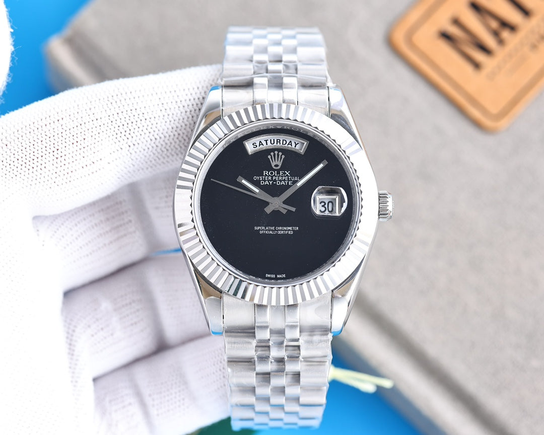CLASSIC 41MM DAY-DATE BLACK DIAL NO-NUMERAL WATCH
