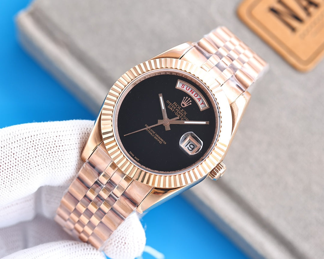 CLASSIC 41MM DAY-DATE BLACK DIAL NO-NUMERAL WATCH