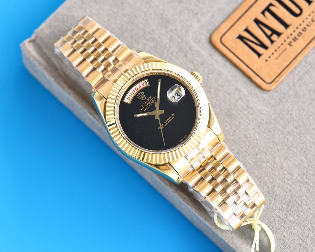 CLASSIC 41MM DAY-DATE BLACK DIAL NO-NUMERAL WATCH