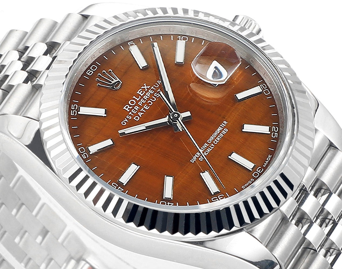CLASSIC 41MM STEEL CASE TIGER EYE DIAL WATCH