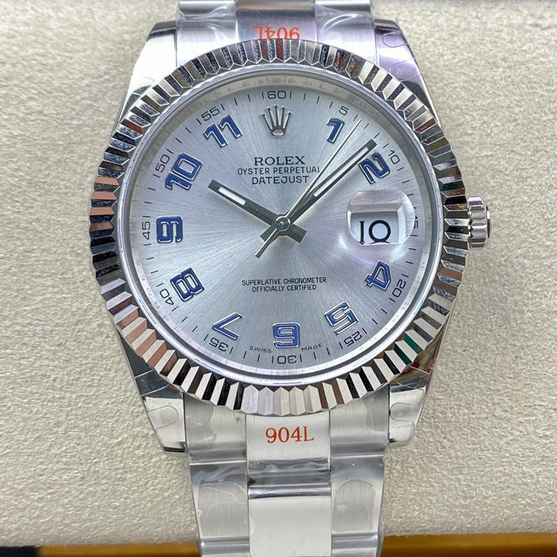 CLASSIC 41MM LIGHT BLUE NUMERALS SILVER-TONE CASE WATCH