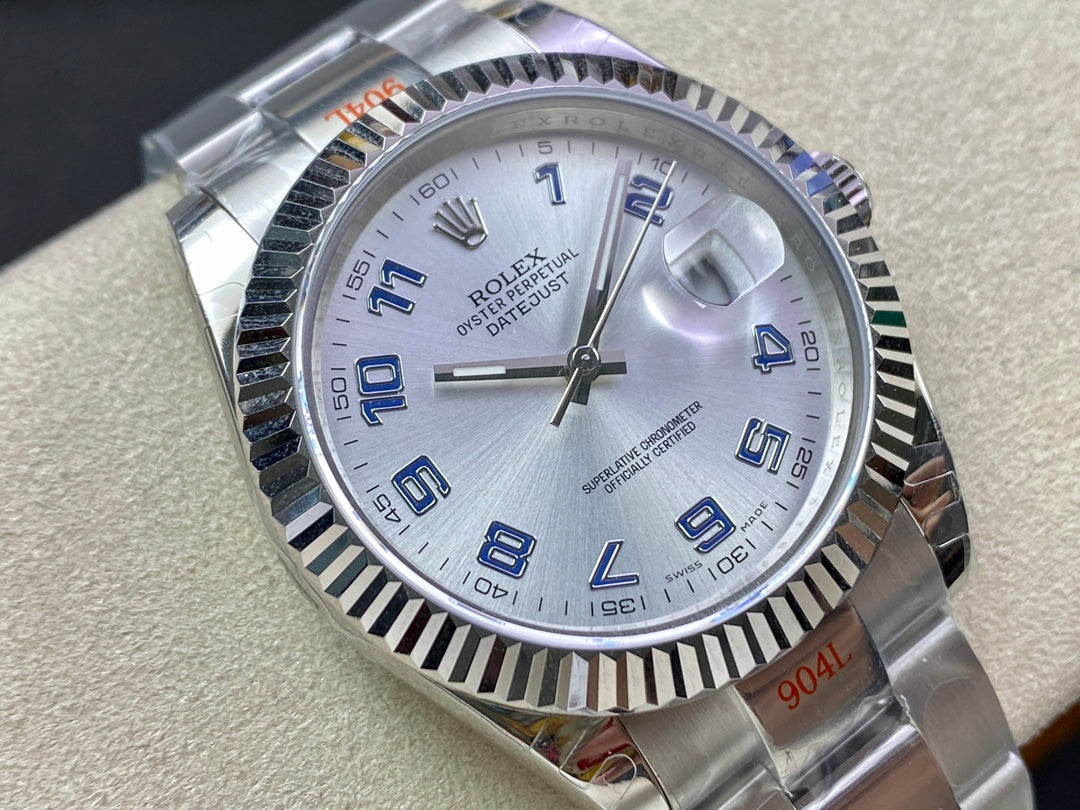 CLASSIC 41MM LIGHT BLUE NUMERALS SILVER-TONE CASE WATCH