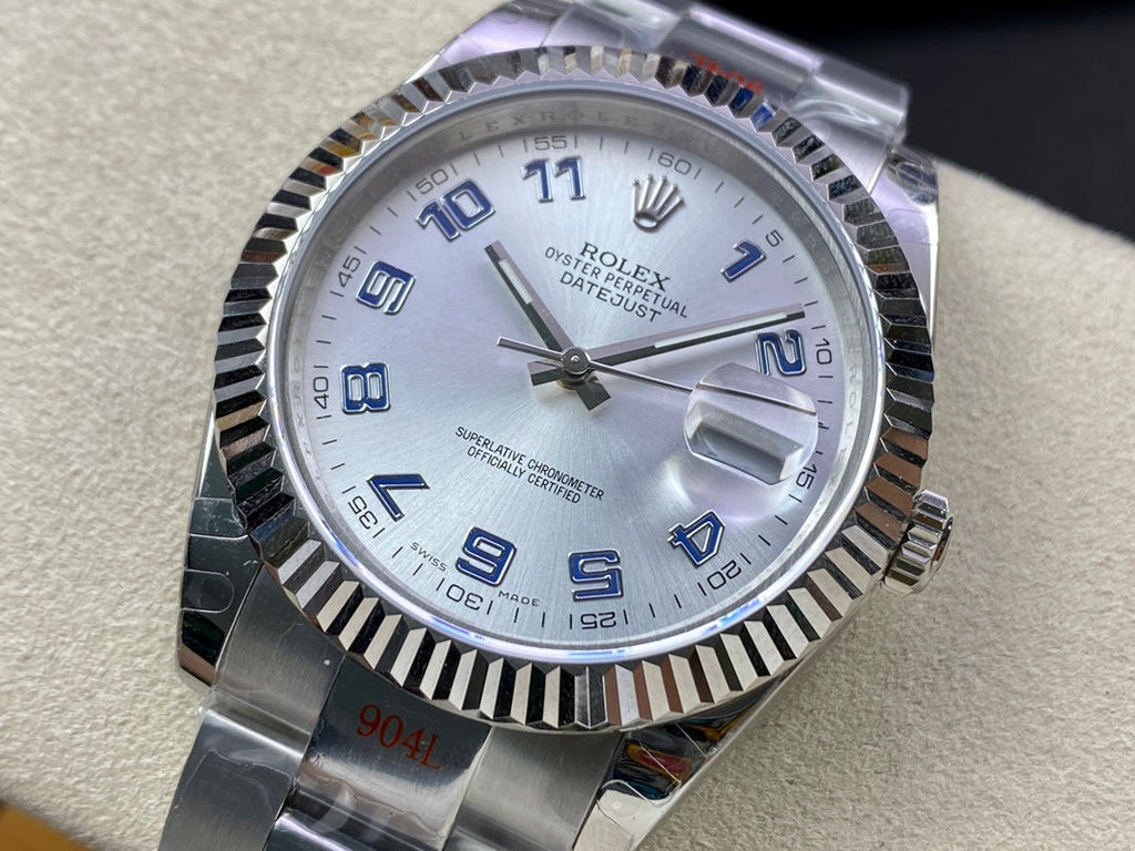 CLASSIC 41MM LIGHT BLUE NUMERALS SILVER-TONE CASE WATCH