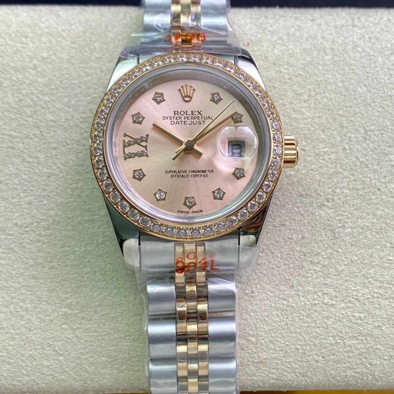 CLASSIC 28MM TWO-TONE ROSE GOLD-TONE DIAMOND BEZEL WATCH