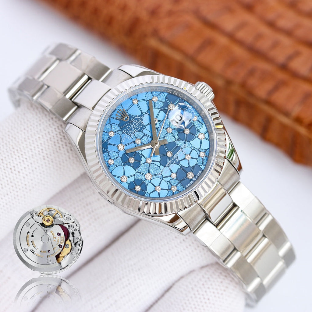 CLASSIC 31MM SILVER & BLUE FLORAL DIAL WATCH