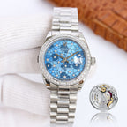 CLASSIC 31MM SILVER & BLUE FLORAL DIAL WATCH