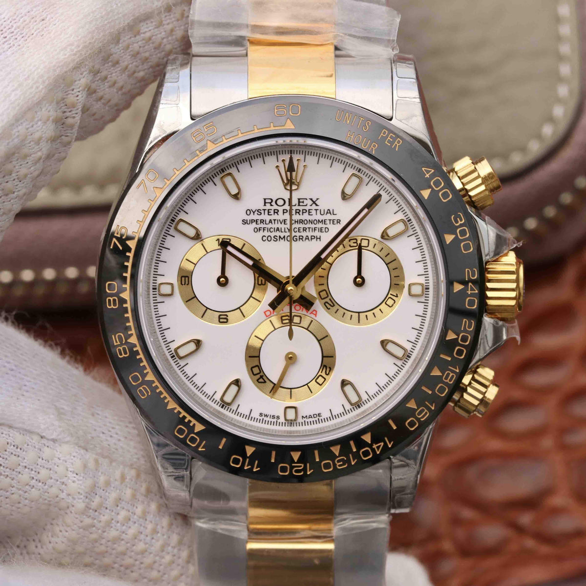 CLASSIC 40MM TWO-TONE GOLD-TONE & STAINLESS STEEL BLACK BEZEL WHITE DIAL WATCH