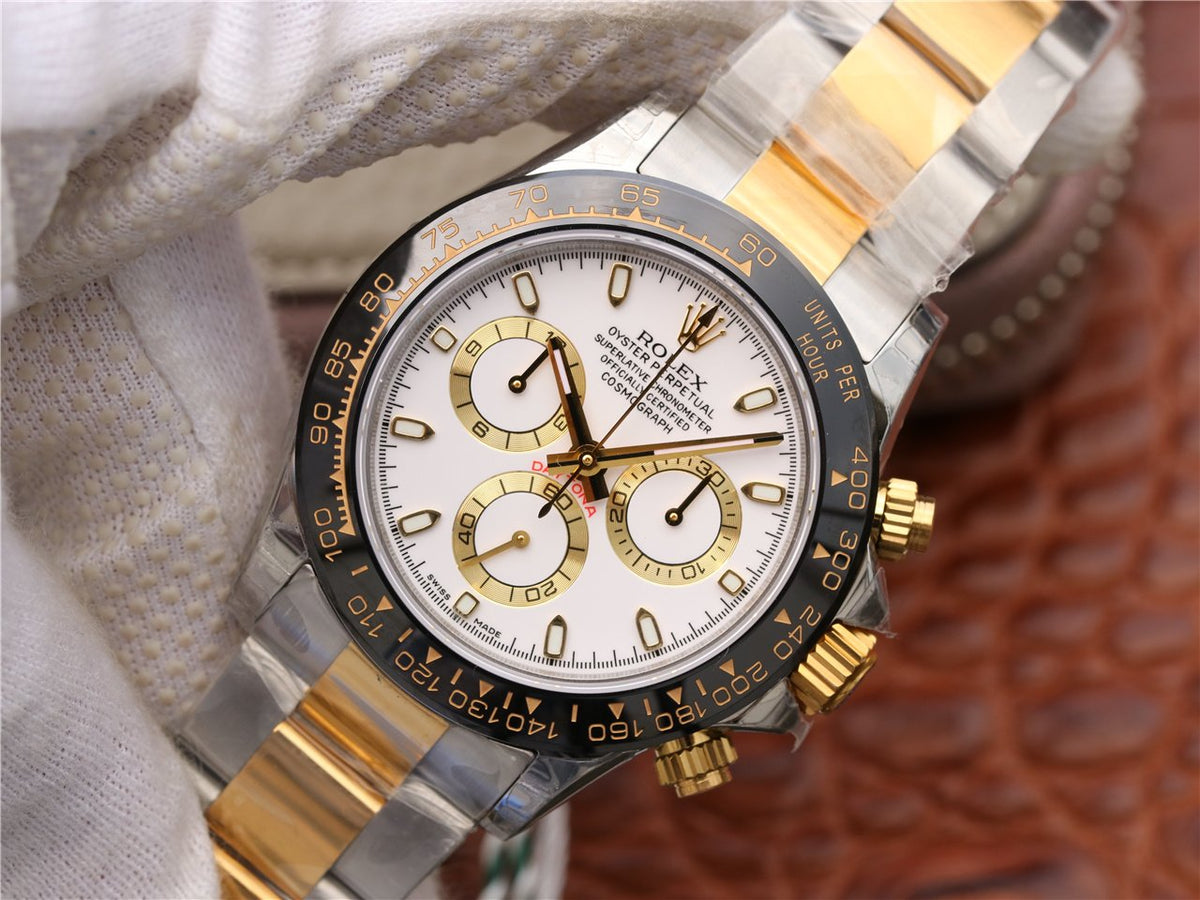 CLASSIC 40MM TWO-TONE GOLD-TONE & STAINLESS STEEL BLACK BEZEL WHITE DIAL WATCH