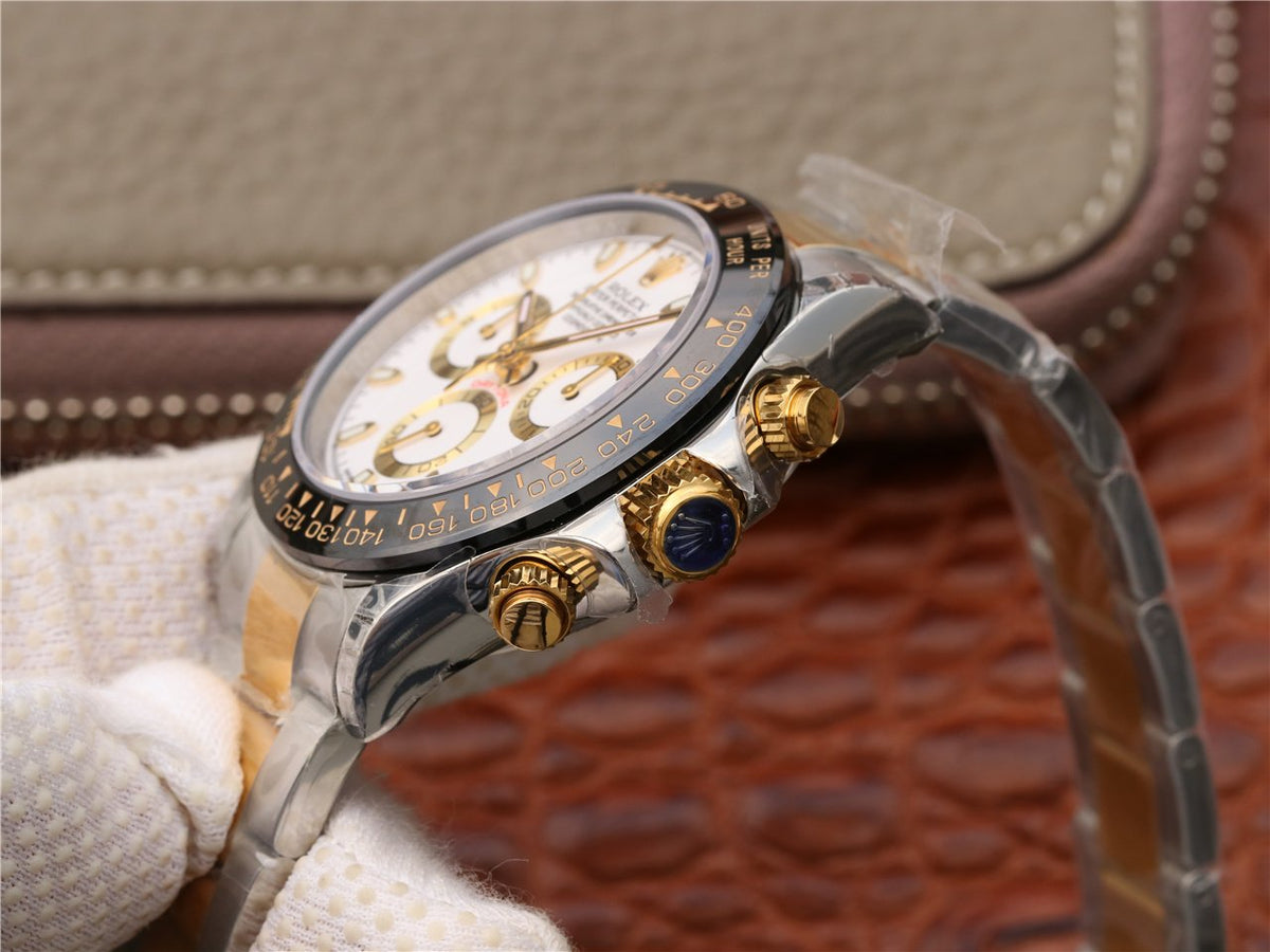 CLASSIC 40MM TWO-TONE GOLD-TONE & STAINLESS STEEL BLACK BEZEL WHITE DIAL WATCH